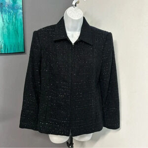 Women’s 8 Petite Zip‎ Front Blazer Metallic Pockets Lined Career Corpcore